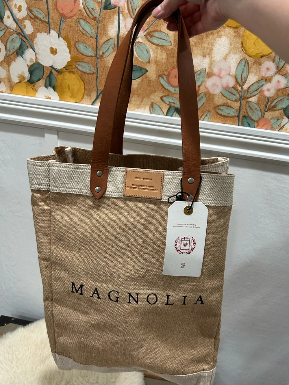 Magnolia Natural Tan Canvas Tote with Brown Leather Handles - Picture 1 of 9